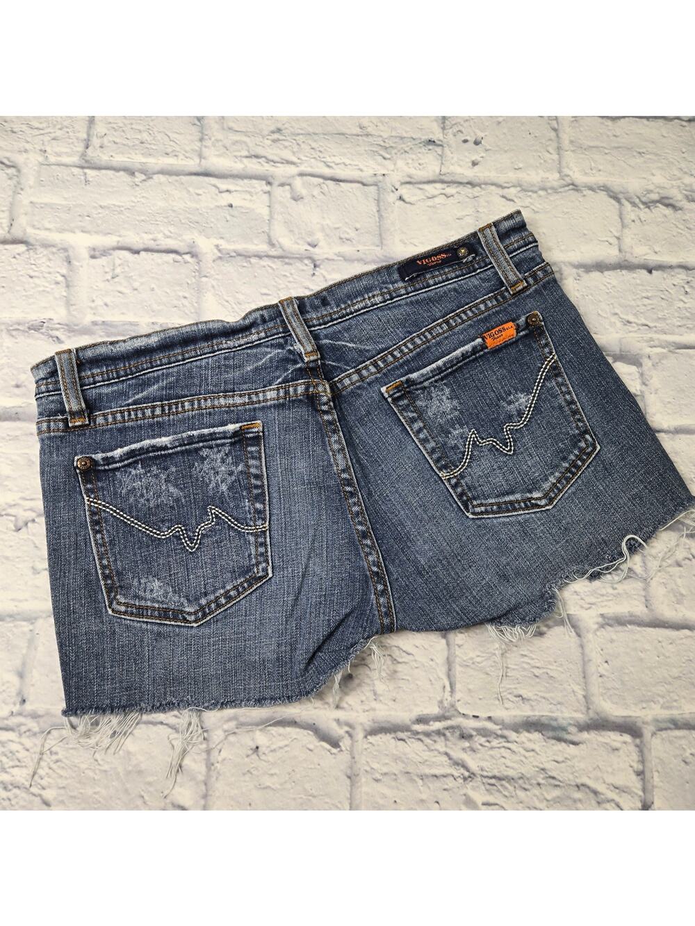 Vigoss Jeans Cut Off Low Rise Distressed Denim Shorts Embroidered Pockets sz 11